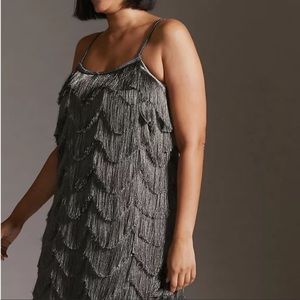 Anthropologie 2X dress from Pankaj & Nidhi. Stunning feather and bead detailing.